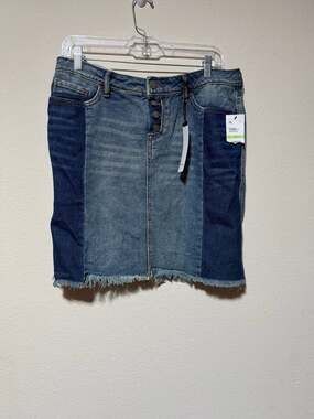 William Rast Tiff Two-Tone Colorblock Denim Mini Skirt with Frayed Hem